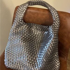 Elegant Silver Woven Tote Bag